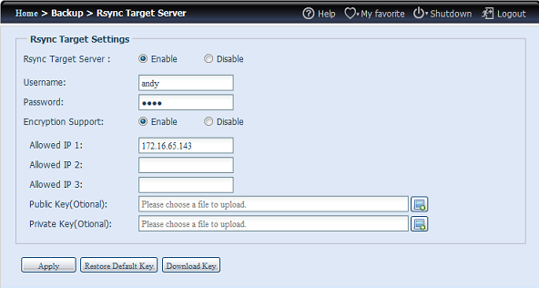 1. Habilite Rsync Target Server (Servidor de destino Rsync). 2.