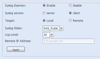 Configuración con el cliente de registro del sistema y almacenamiento local: