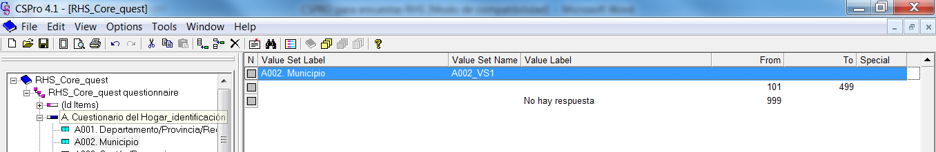 Para la variable A002 vamos al el panel del lado izquierdo elegimos la variable A002, en el panel de lado derecho hacemos un clic y luego en la barra de herramientas escoger la opción ADD Variable