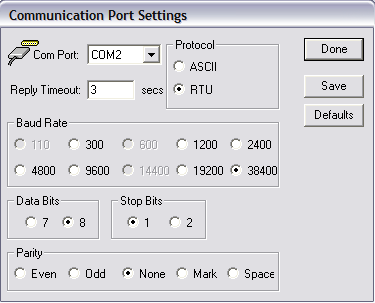 Configure los parámetros de comunicación de la siguiente manera (Figura 3.7) Configuración de parámetros de comunicación I/O server Modicon Modbus. Figura 3.7. En esta pantalla se configura el puerto de comunicación.