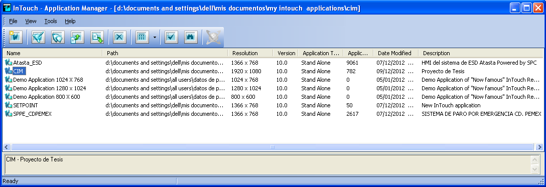 respaldo de aplicaciones y configuración de servicios. (Figura 4.9) Figura. 4.8. Proyectos enlistados en el Application Manager.