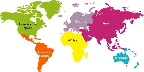 7.3 División por continentes: De la siguiente ilustración (figura 38) podemos apreciar claramente las separaciones geográficas de las distintas regiones usadas para nuestro análisis.
