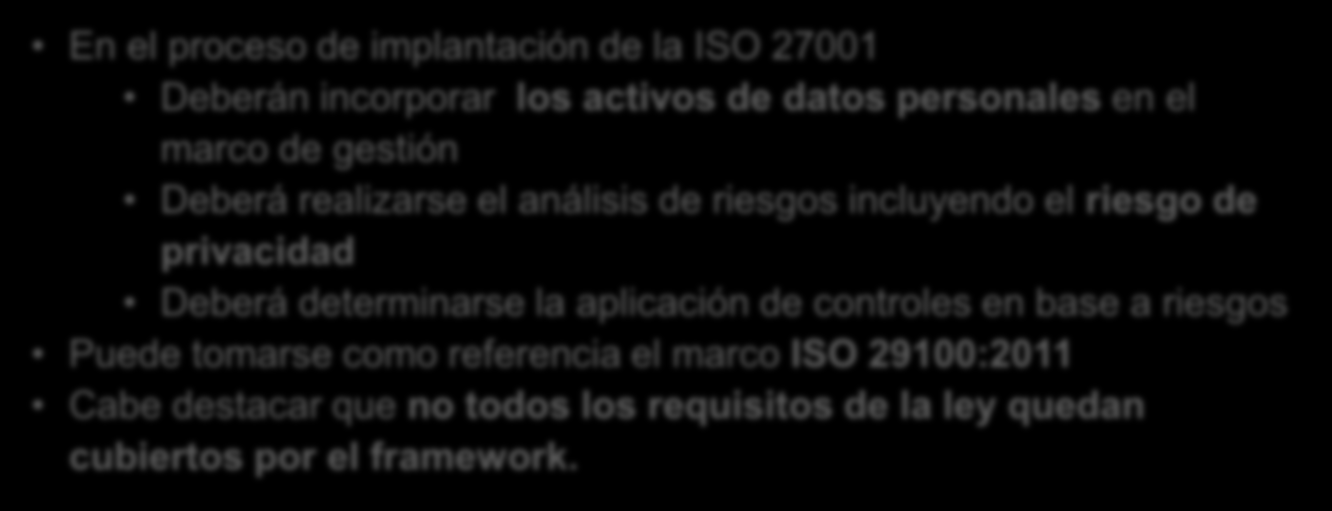 La legislación de PDP en el Perú 7 Medidas técnicas Aspectos generales de Seguridad Política de protección datos personales Procedimientos operativos Gestión de riesgos NTP-ISO/IEC 700 Documento