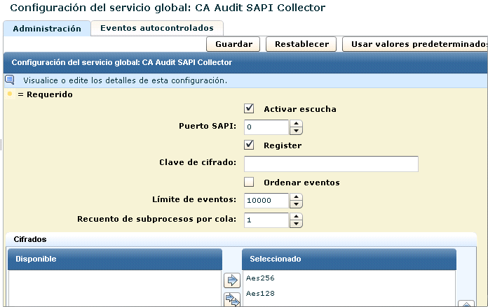 Modificación de las políticas de CA Audit para enviar eventos a CA Enterprise Log Manager Para configurar el servicio de recopilador de SAPI 1.