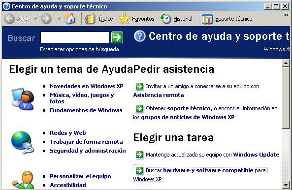 18 En la zona derecha de la ventana muestra otros procedimientos de ayuda tales como acceso al soporte técnico o conexión con grupos de noticias de Windows XP, así como una serie de tareas destinadas