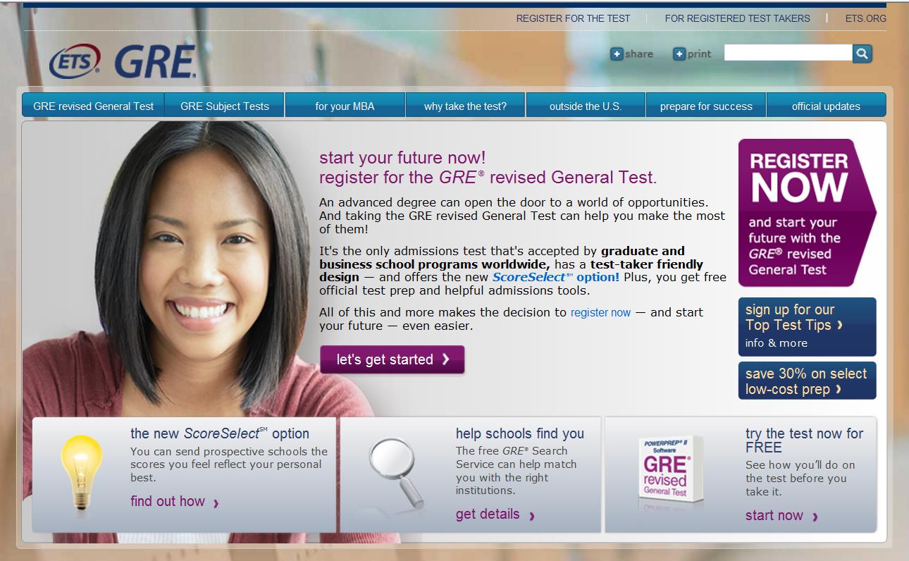 el examen GRE general revisado www.takethegre.com/signup Copyright 2012 by Educational Testing Service. All rights reserved. ETS and the ETS logo, LISTENING. LEARNING.