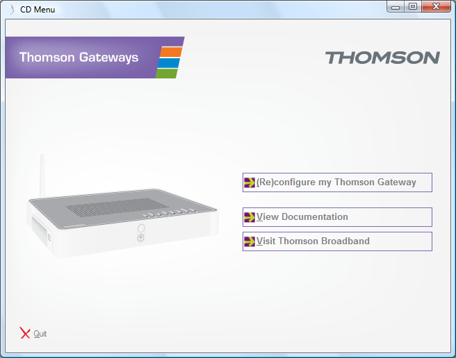 1 Instalación Menú del CD En el Menú del CD, haga clic en: Configurar o (volver a configurar) mi Thomson Gateway para volver a configurar la Thomson Gateway o añadir un nuevo ordenador a la red.