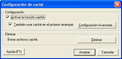 Otras operaciones 7 2 Especifique la configuración de caché. 3 Haga clic en [Aceptar]. Puede especificarse la siguiente configuración. Opción Activar la función caché.