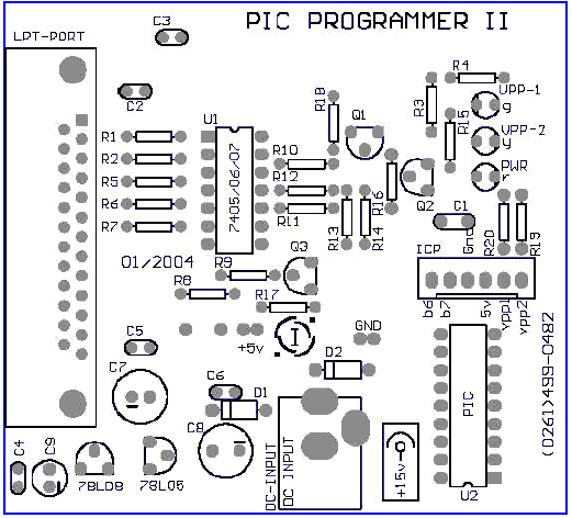 115 En la figura 2.4 se observa el diagrama PCB del Programador PIC Programer II, se específica la distribución final de los elementos que intervienen en la elaboración de éste. Figura 2.