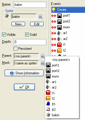 Fig. 3. Eventos y Métodos sobre objetos en GameMaker 5.4 Polimorfismo Este concepto puede ser intuido una vez se definan los eventos y acciones sobre los objetos.