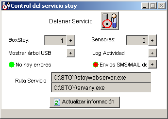 Por defecto, el servicio de STOY se activa automáticamente al iniciar Windows. Si ha modificado esta configuración, deberá ejecutarlo manualmente pulsando en el icono STOY servicio.