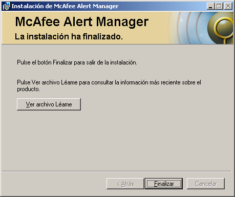 Desinstalación de Alert Manager 7 En el cuadro de diálogo Preparado para la instalación, pulse Instalar.