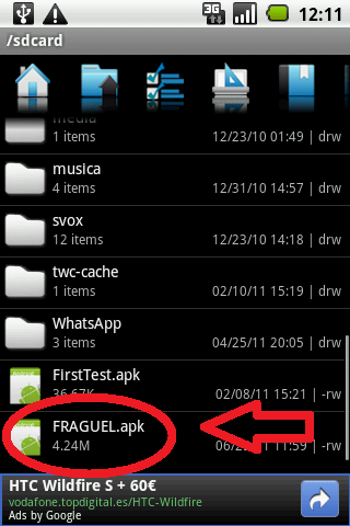Figura 6: Navegador de archivos 'Adao File Manager' Una vez localizado el archivo fraguel.
