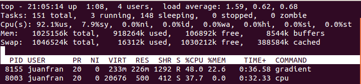 En la ilustración se puede observar que el porcentaje de utilización de la CPU del Gradiente no supera el 50 %, de la misma manera que ocurría en la evaluación del bloque 3.