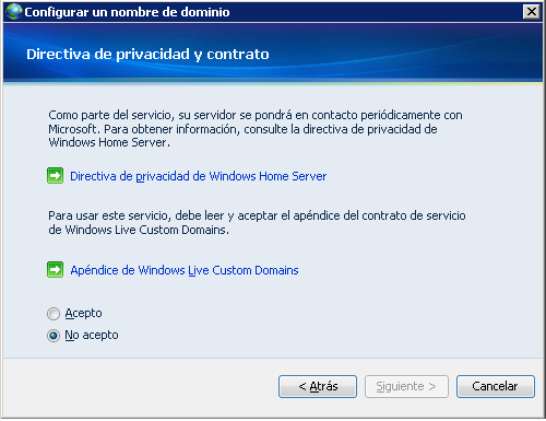 8. Escriba la dirección de correo electrónico y la contraseña de Windows Live ID para comenzar a configurar el nombre de dominio.