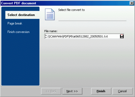 Fig. 3 Posteriormente seleccione en el menú Convert la opción Text y en la celda File Name: Visualiza el nombre del archivo que se va a convertir en formato Texto.