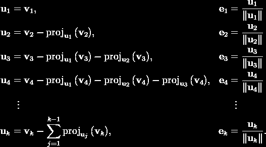 PROCESO Nosotros definimos el operador proyección utilizando la ecuación (4.6): (4.6) Donde < u, v > denota al producto interno de los vectores u y v.