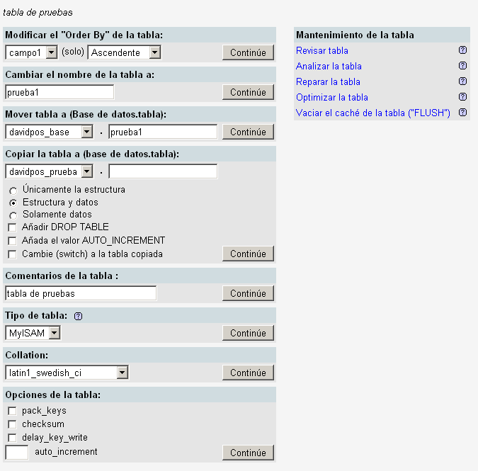 Imagen 11 1) modificar el orden de aparición de los campos en una tabla 2) cambiar el nombre de la tabla 3) Mover tablas de una base de datos a otra 4) Copiar tablas de una base de datos a otra 5)