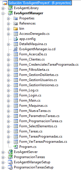 Figura A2.12 Visual Studio. Proyecto EvoAgentManager Proyecto EvoAgentServer Se trata de una aplicación ASP.NET Web Services Application que contiene el módulo servidor del sistema.