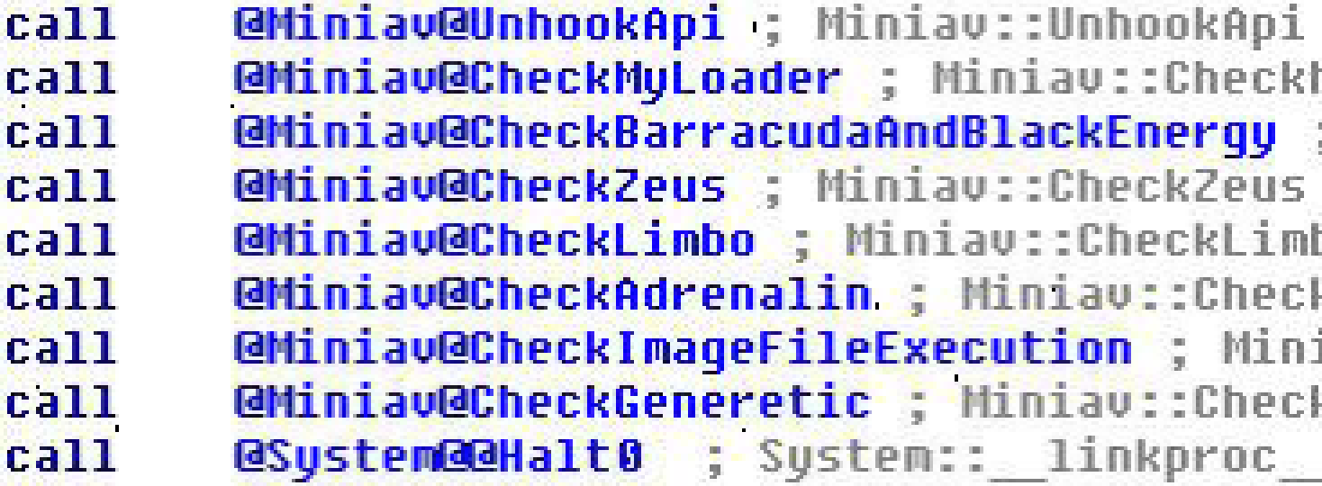 Este plugin ha sido escrito en Borland Delphi EL segundo aditamento, escrito en Borland Delphi es miniav.plug. Este aditamento es responsable de escanear el sistema buscando otras infecciones troyanas.