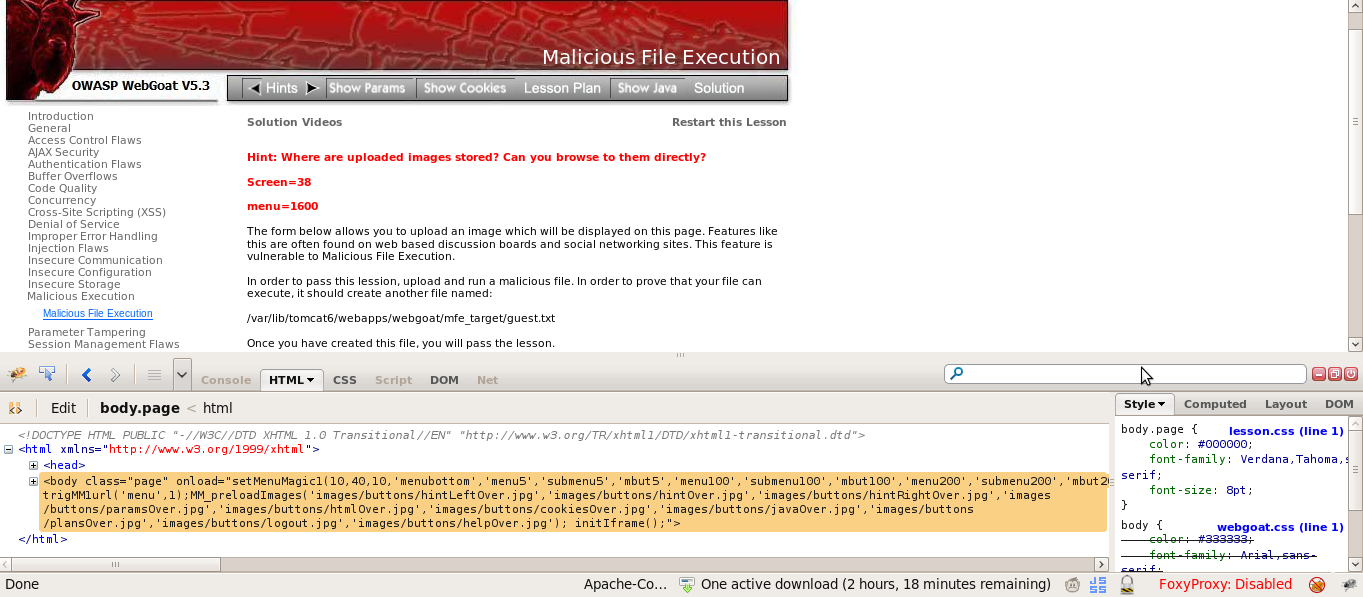 3. Cargue el código malicioso en el formulario. Con el debug frefox analice el código html generado 4.