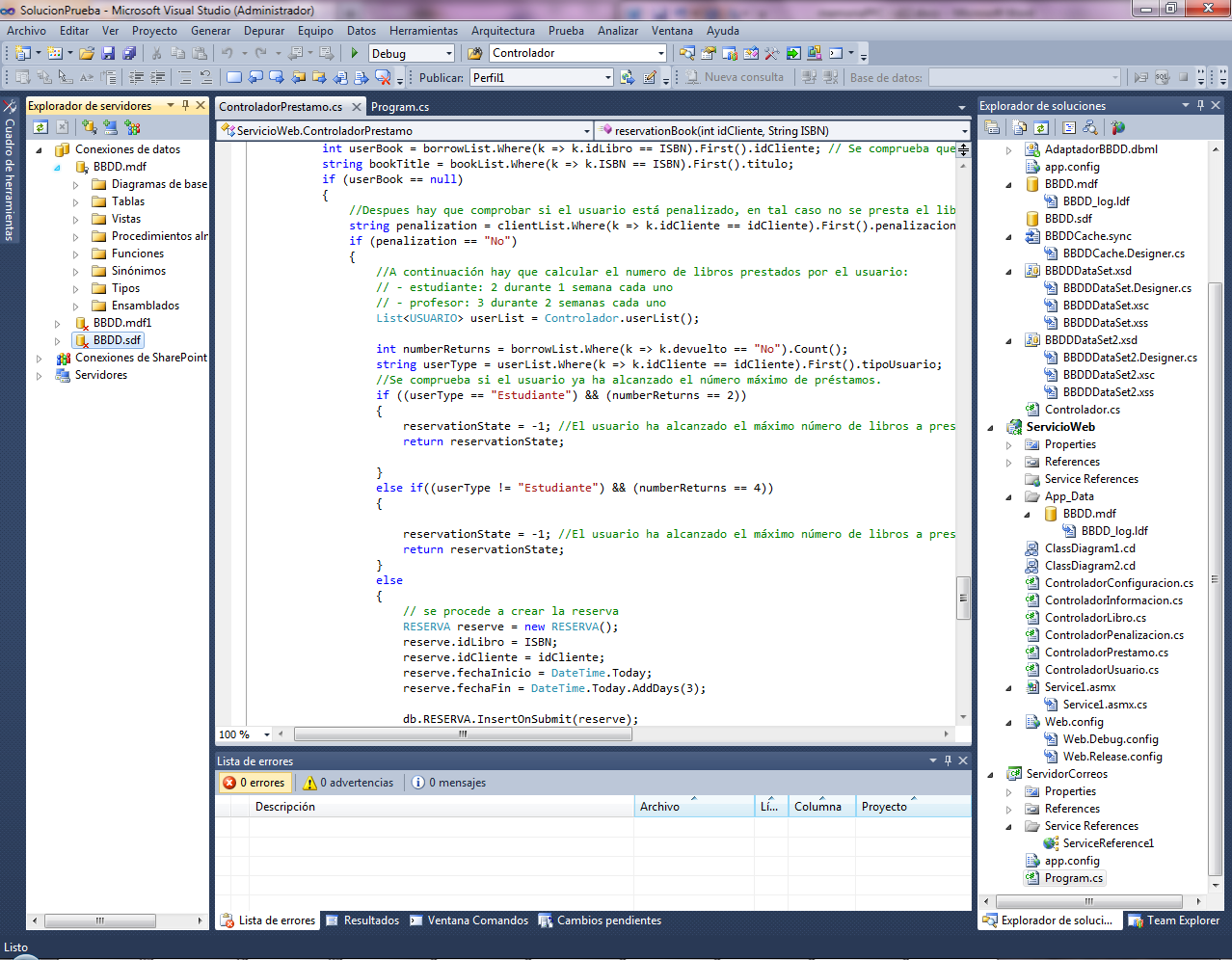 Ilustración 46: Solución Visual Studio 2010. Se debe de obtener algo similar a lo mostrado en la figura anterior.