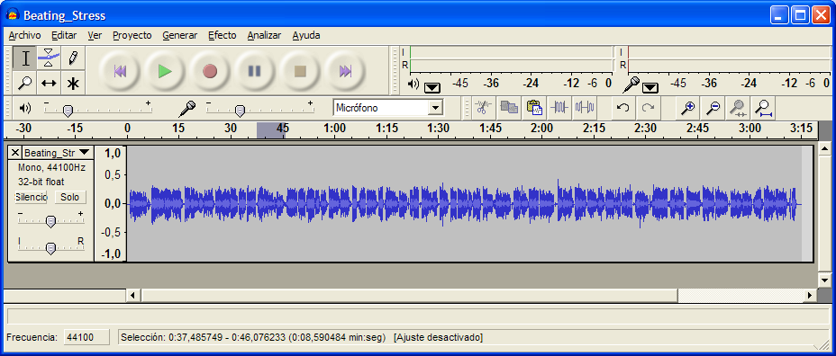 Grabar y manejar audios MP3 con Audacity - 13 7. Copiar un fragmento de un archivo de audio Una operación muy frecuente es la de copiar un fragmento de un archivo de audio largo.