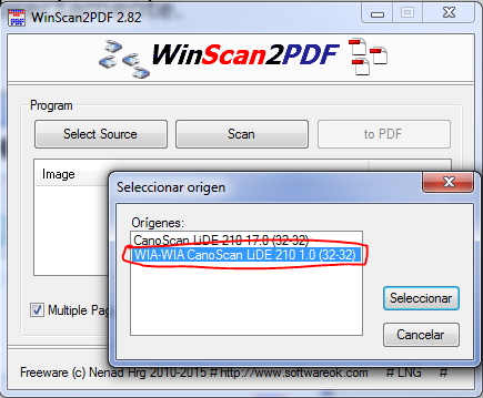 Obtener documentación en formato CASO II : Tengo mi documento en papel El programa WinScan2PDF, no