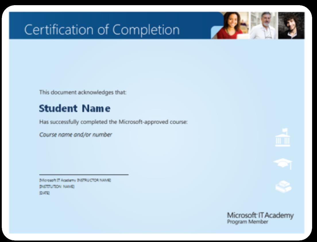 Certificados de asistencia Los instructores pueden otorgar certificados de asistencia oficiales de Microsoft a sus alumnos.