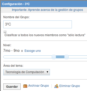 15 de 93 Antonio Garrido - Diciembre de 2011 Configuración del grupo. Seleccionando la opción "Configuración del grupo" que aparece debajo del código de grupo, accedemos a la página de configuración.