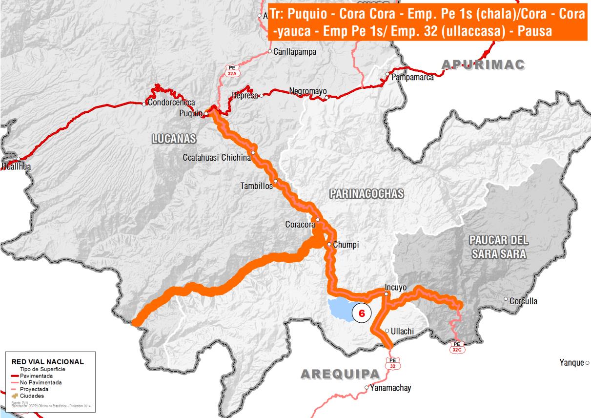 Corredor Vial PUQUIO-CORACORA-EMP. PE-1S (CHALA)/CORACORA-YAUCA-EMP. PE-1S /ULLACACASA - PAUSA(526 Km.). Ubicada en las provincias de Lucanas, Paucar del sara Sara, Parinacochas (Ayacucho), Caravelí (Arequipa).