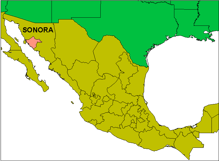 Mapa 1. Ubicación del Estado de Sonora y el Municipio de Hermosillo. Fuente: MARTINEZ. R., J. M. 2002.