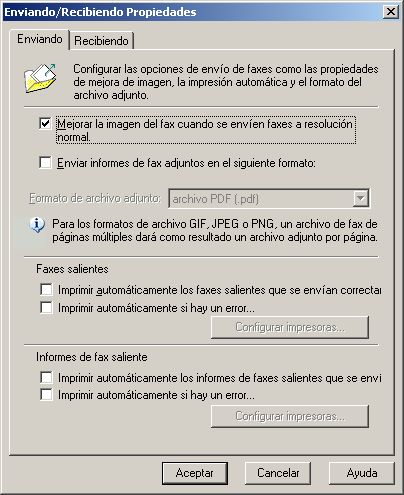 7.1 Opciones de envío 1. En Configuración de GFI FaxMaker, haga clic con el botón secundario en Opciones de envío/recepción y seleccione Propiedades. Captura de pantalla 70: Opciones de envío 2.