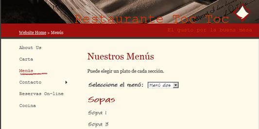4.5.2.1. Carta En esta página se mostrará la carta del restaurante, ordenada por secciones. Dentro de cada sección se visualizarán los platos correspondientes a la misma.