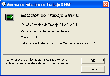 Menú?: Esta opción nos permite obtener información de la versión de SINAC que se tenga instalada en ese momento.