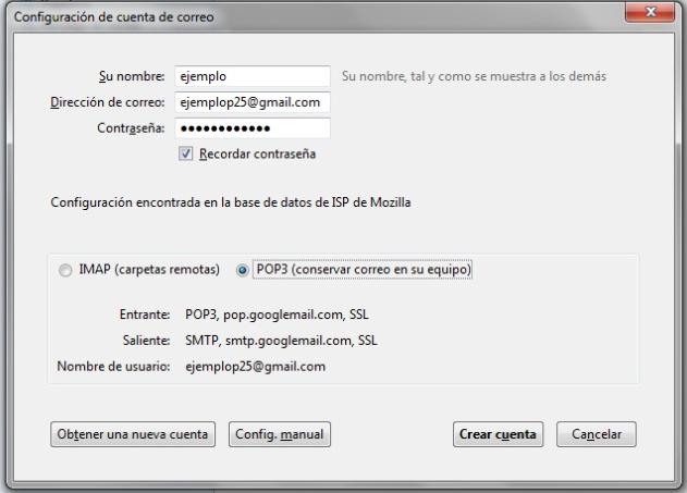 electrónico de gmail Contraseña: contraseña de acceso al correo.