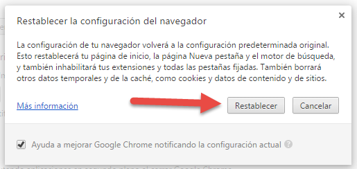 Reinicia el ordenador para comprobar los resultados. PUP/Adware en: Google Chrome Google Chrome te permite restablecer la configuración del navegador fácilmente con un solo clic.