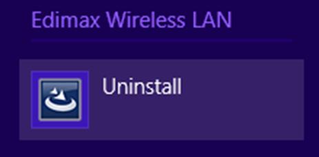 derecha. 2. Busque la categoría Edimax Wireless LAN, seleccione Desinstalar y siga las instrucciones que aparecen en la pantalla.