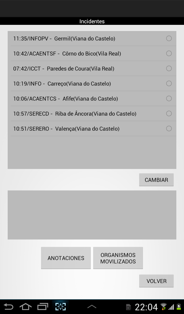 Aplicación Remote Manager Mobile (versión para Tablet) Selección de parte de incidencia Para trabajar con un incidente, primero se selecciona dentro de la lista.