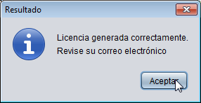 13 Figura 14 - Generador de licencia, solicitar licencia Si la solicitud se cursó correctamente recibirá el siguiente mensaje.