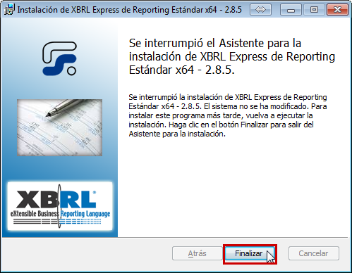 20 Figura 24 - Instalador XBRL Express, instalación en progreso Pulse sobre el botón