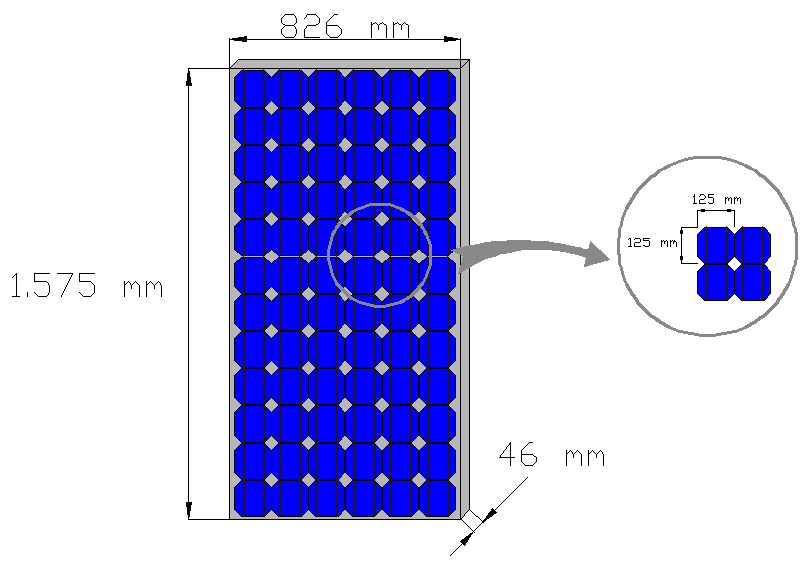 sombreado parcial en la potencia del panel. Más adelante veremos como afecta esta configuración a las curvar I-V y P-V. La siguiente figura muestra el módulo solar fotovoltaico empleado en el estudio.
