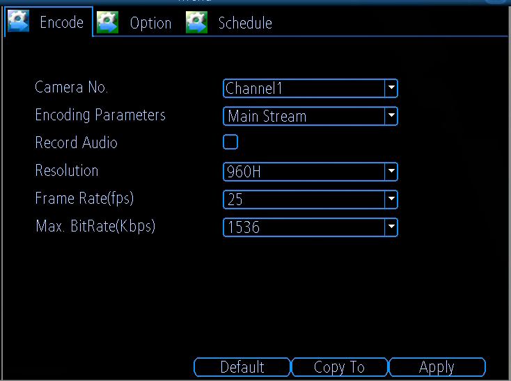 8 Menú de grabación Opciones de codificación Estas opciones le permiten personalizar cómo el DVR graba imágenes y "codifica" los archivos.