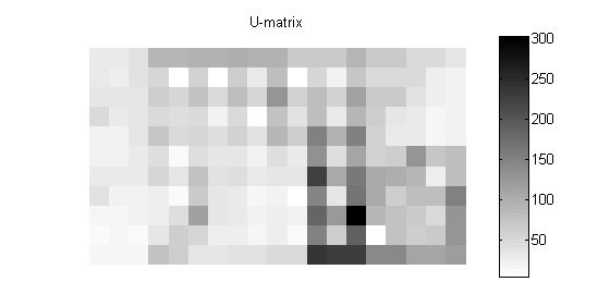 Desarrollo Figura 1 se observa un ejemplo de matriz U, en escala de grises, donde los puntos más oscuros denotan una mayor separación entre los vectores prototipo.