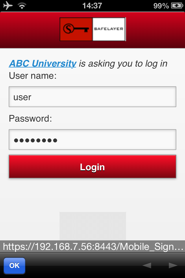 IMPLEMENTACIÓN DEL PROYECTO 1. La aplicación abre un navegador contra una URL que muestra el formulario de autenticación (usuario y contraseña) de TrustedX.