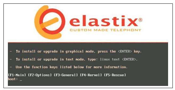 Para el uso de Elastix se inserta el CD de instalación luego de lo cual se muestra la siguiente imagen mostrada en la Figura 3.