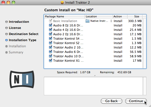 Instalación del programa Instalación en Mac OS X 2.2.2 Seleccionar los componentes a instalar Tras la aceptación del contrato de licencia, la ventana del instalador mostrará los componentes a instalar.