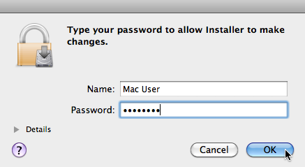 Instalación del programa Instalación en Mac OS X 2.2.3 Ingresar la contraseña Antes de instalar los componentes seleccionados, el instalador le pedirá ingresar su contraseña de Mac OS X.