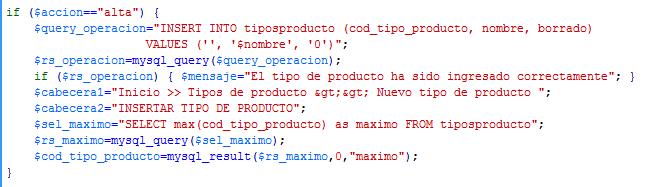 56 Figura 2.13 Interface Insertar Tipo de Producto El código que permite la inserción de los datos de un Tipo de Producto en la base de datos se muestra en la Figura 2.14. 2.4.3.2 Productos Figura 2.