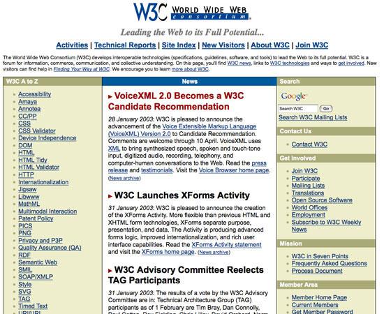 Capítulo 2. Estado de la cuestión Ilustración 6. Página web de W3C (2003) Ilustración 7. Página web de W3C (2010